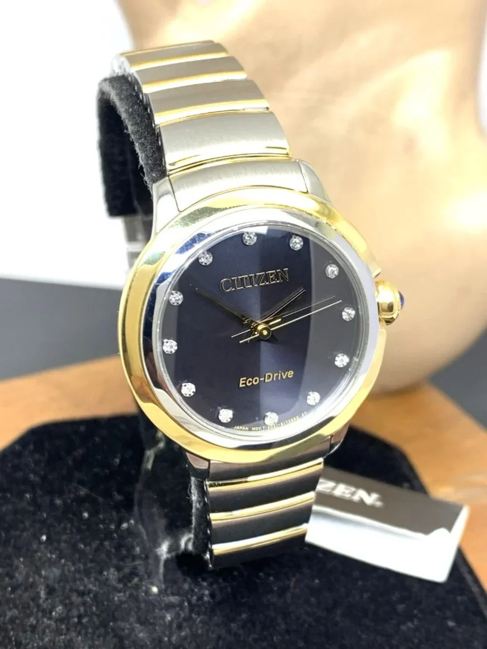 Citizen Womens Watch EM0954-50E Eco Drive Diamond Black Dial Two Tone Steel 32mm